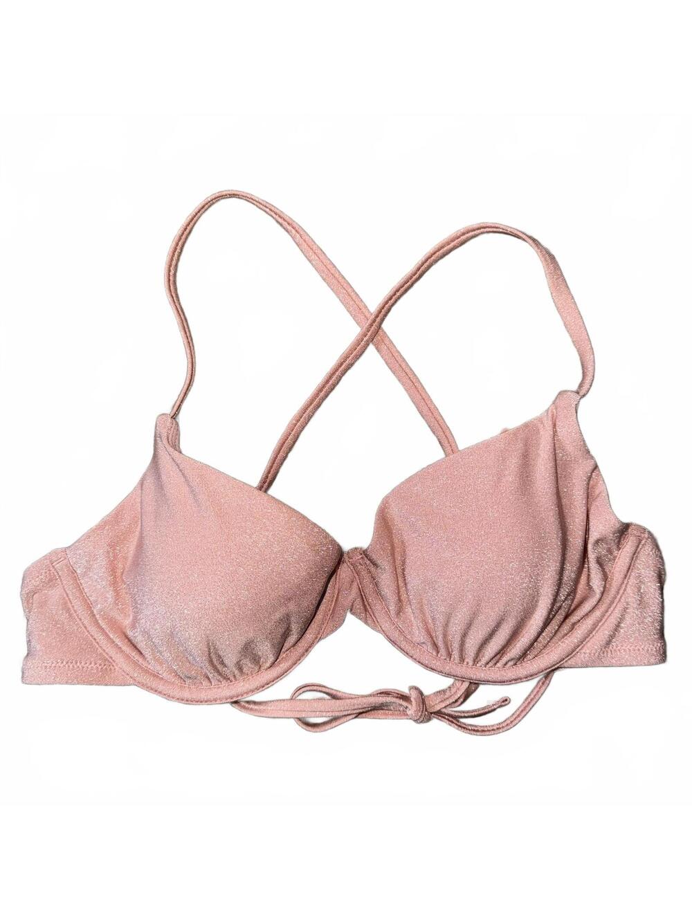 Shade & Shore Women's XS Pink Sparkle Underwire Cross Back Tie Bikini Top NWT